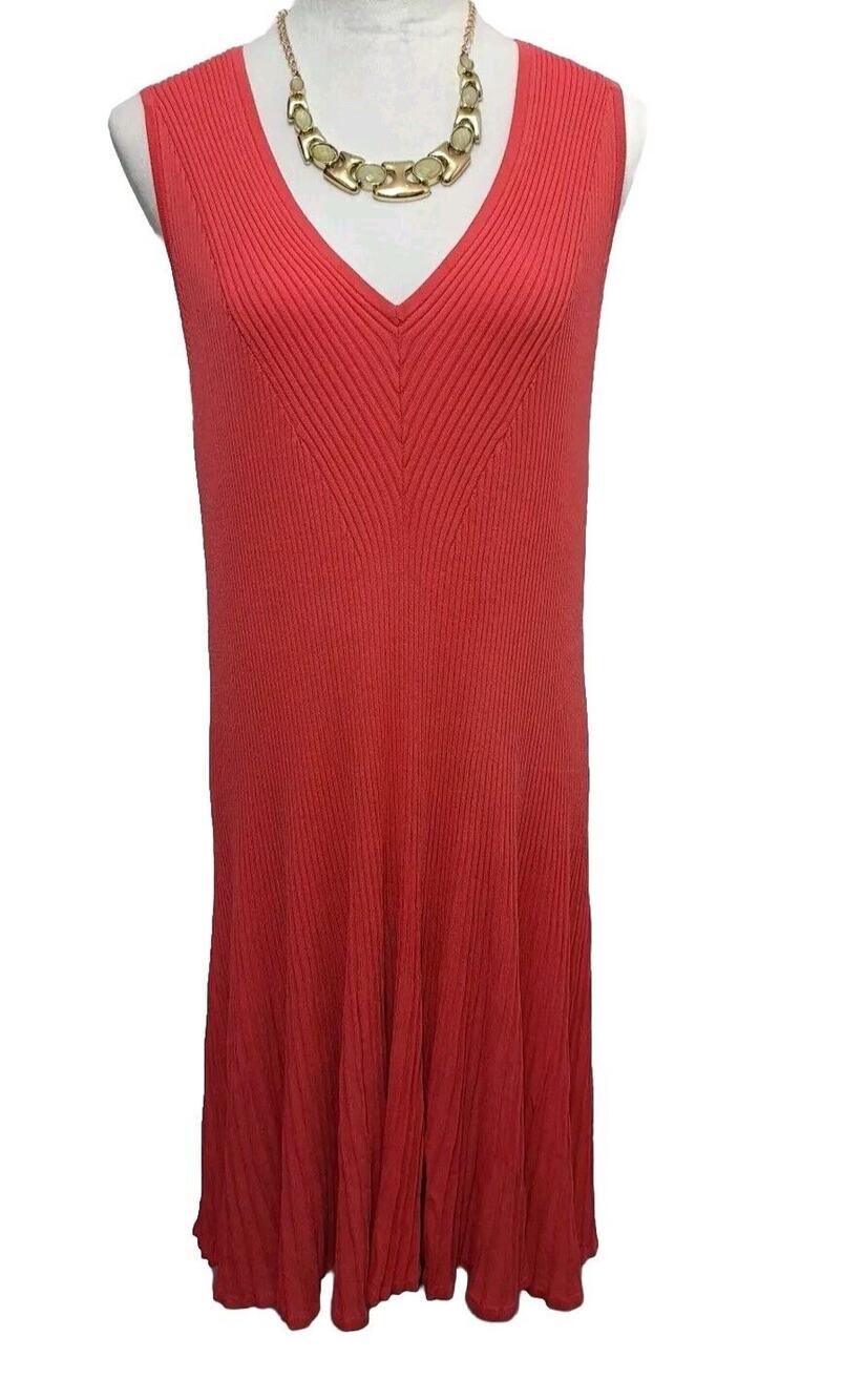 Womens Dress Melon Pink Sleeveless V Neck  1X Wendy Williams Ribbed Summer